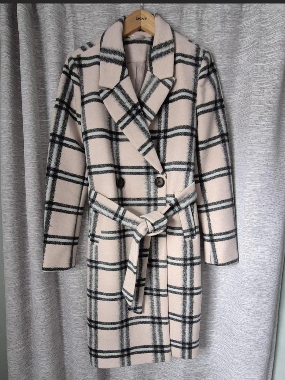 Pink Plaid Belted Trench Coat